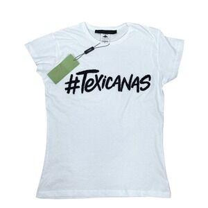 Josefina by Vero Solis Tee Small Beaded Texicanas Shirt NWT White Mexico Western